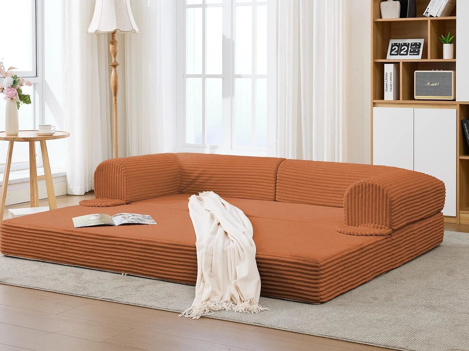 Canapé Convertible et Modulable Kaleido 2 Places | Banquette Double en Velours Côtelé et Mousse Haute Densité | Idéal Petit Espace, Salon et Studio