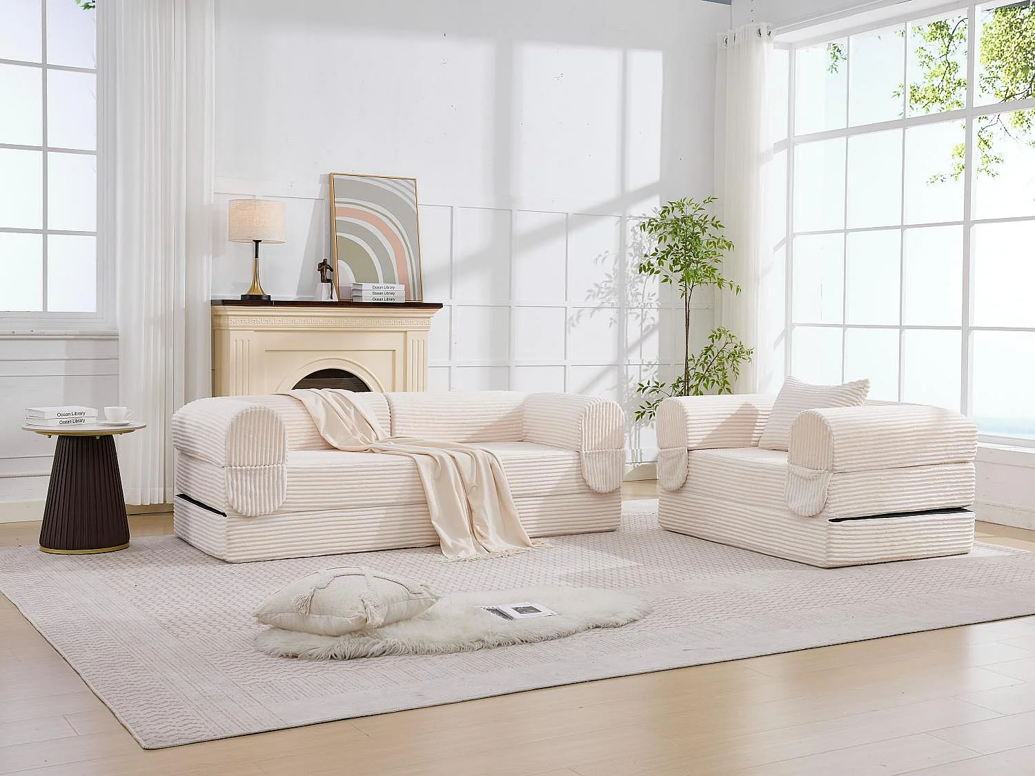Ensemble de Canapé Convertible et Modulable Kaleido Velours Côtelé | Mousse Haute Densité | Pour Salon et Studio