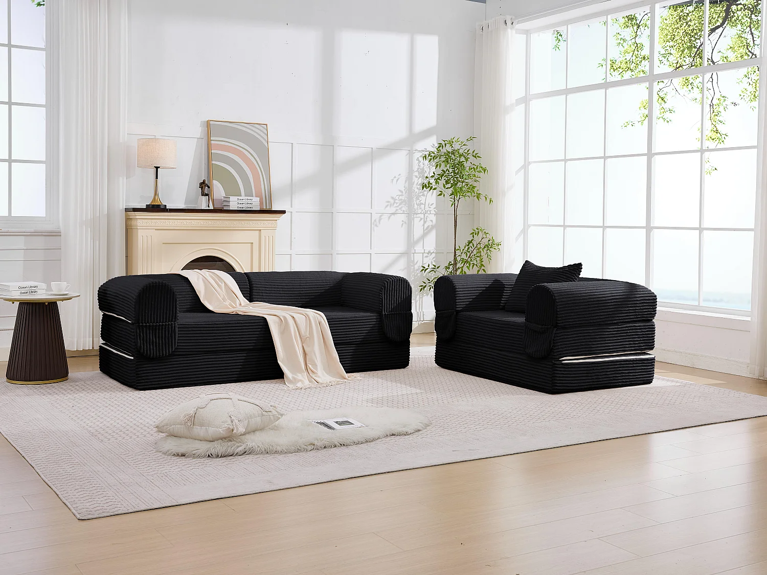 Ensemble de Canapé Convertible et Modulable Kaleido Velours Côtelé | Mousse Haute Densité | Pour Salon et Studio