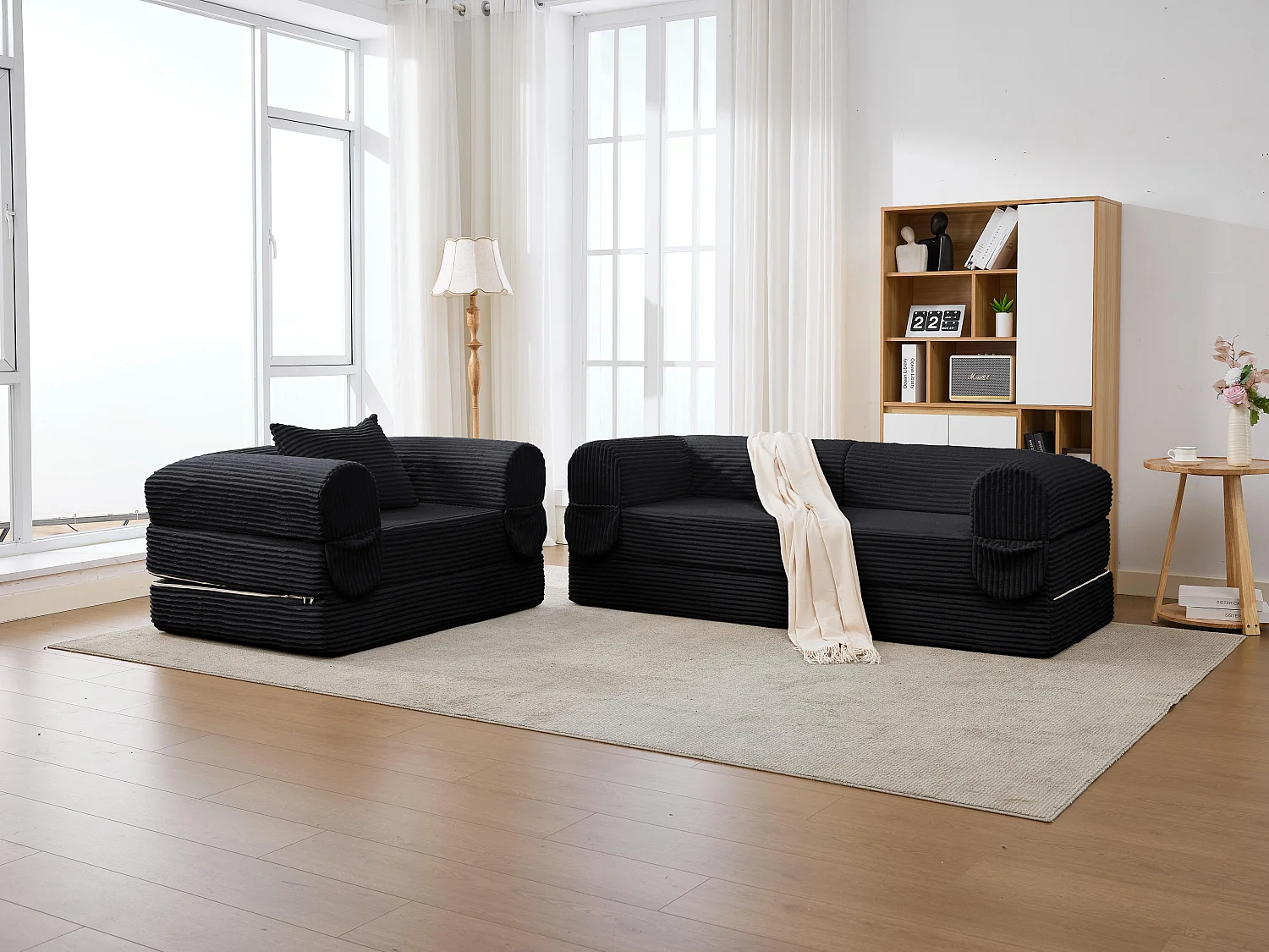 Ensemble de Canapé Convertible et Modulable Kaleido Velours Côtelé | Mousse Haute Densité | Pour Salon et Studio