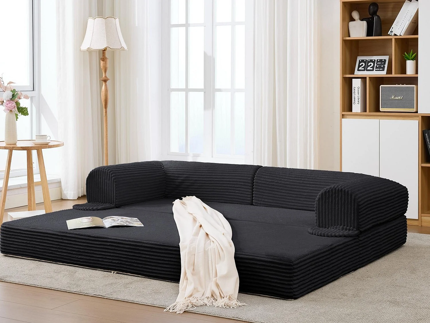 Canapé Convertible et Modulable Kaleido 2 Places | Banquette Double en Velours Côtelé et Mousse Haute Densité | Idéal Petit Espace, Salon et Studio