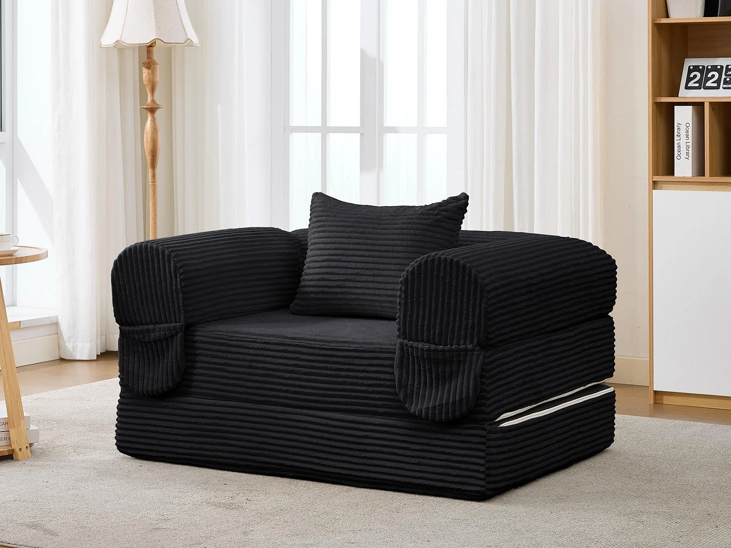 Chauffeuse Convertible et Modulable Kaleido 1 Place | Fauteuil Solo en Velours Côtelé et Mousse Haute Densité | Idéal Petit Espace, Salon et Bureau