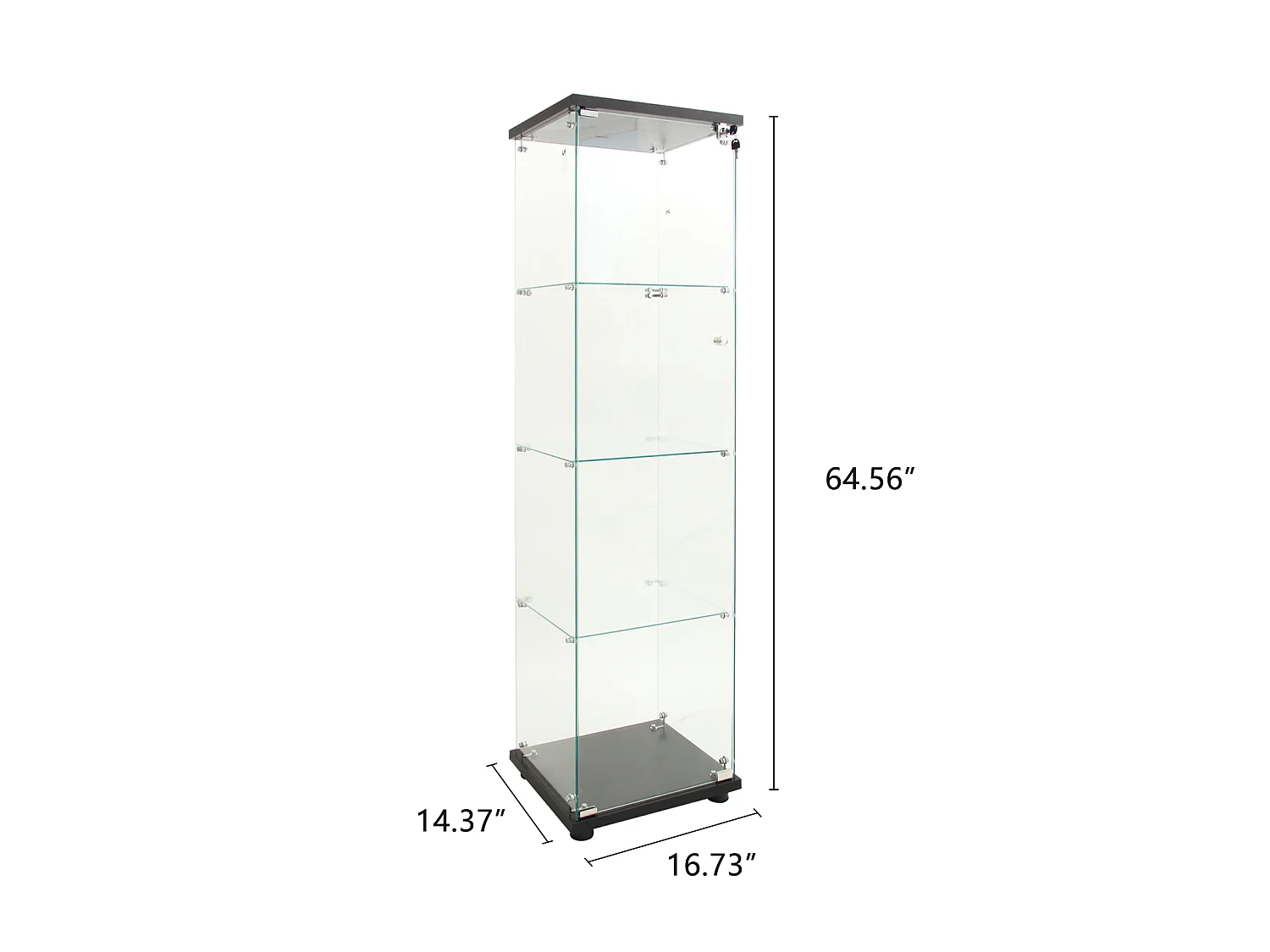 Vitrine D’exposition Une Porte 4 Étagères Verre Trempé, Éclairage LED, Socle Noir Pour Salon/Chambre/Bureau, L42×P36×H164cm