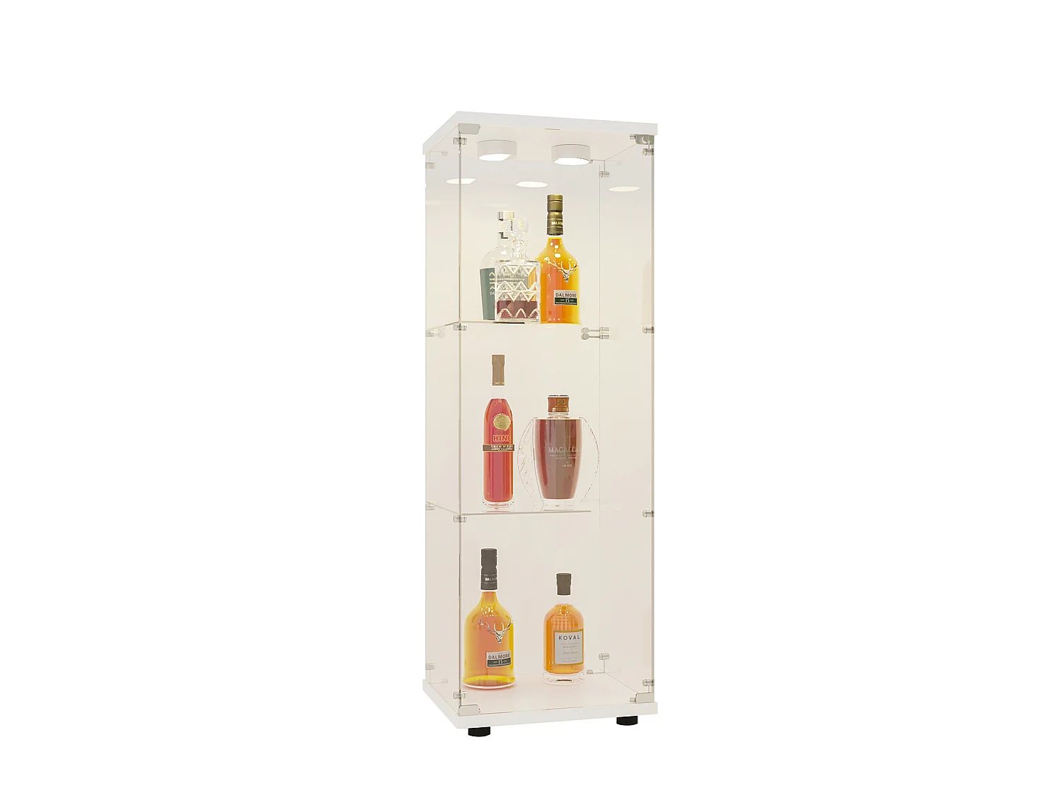 Vitrine D’exposition À Une Porte, 3 Niveaux En Verre Trempé, Avec Éclairage LED, Anti-Poussière Pour Figurines/Souvenirs, Structure Blanche, 78,5×34,5×186,5cm