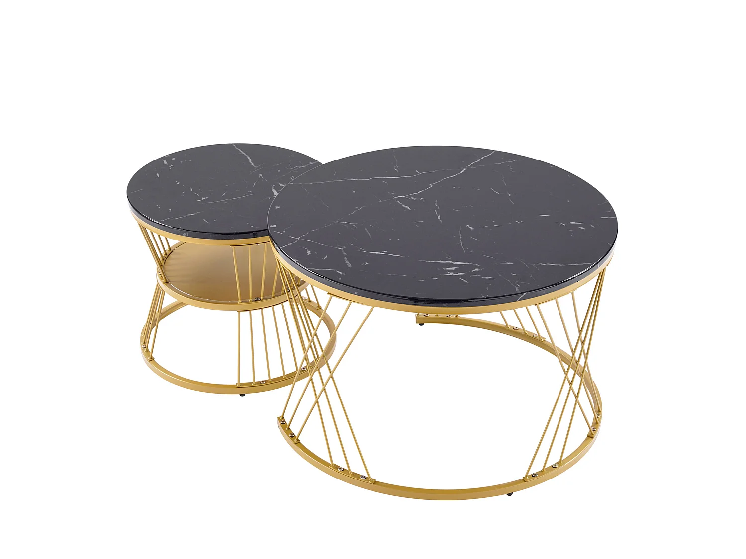 Table basse gigogne 70/70/47 cm et 45/45/40 cm avec motif marbre brillant Noir Ensemble 2 pièces