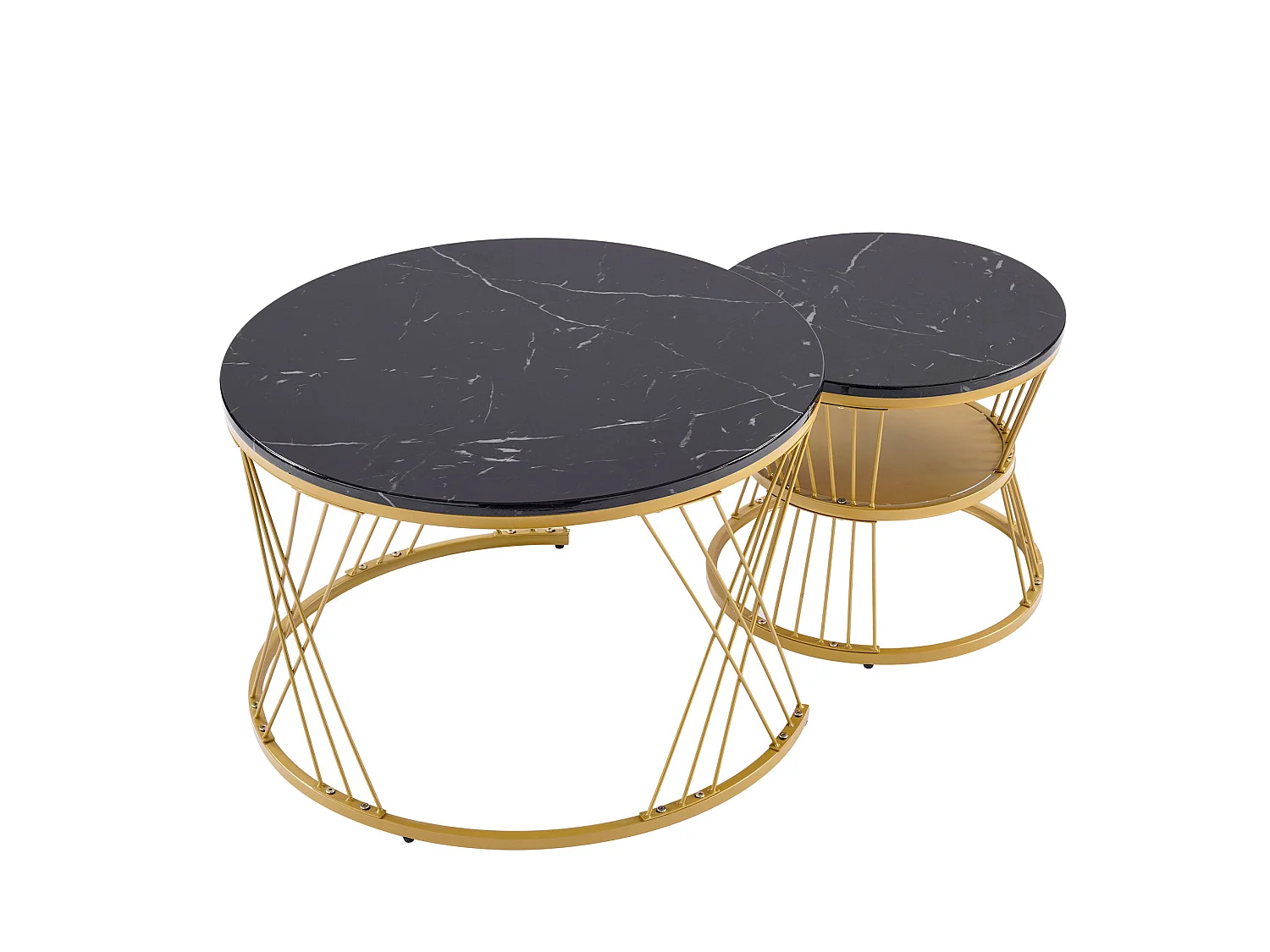Table basse gigogne 70/70/47 cm et 45/45/40 cm avec motif marbre brillant Noir Ensemble 2 pièces