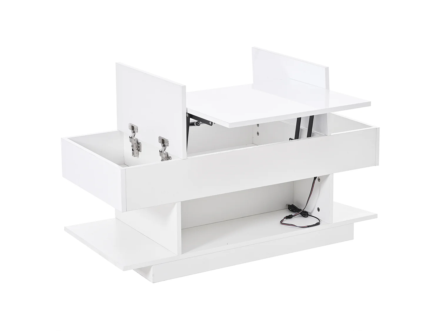 Mesa de centro em aglomerado branco 98 x 45 x 40 cm com tampo elevatório, arrumação e LED
