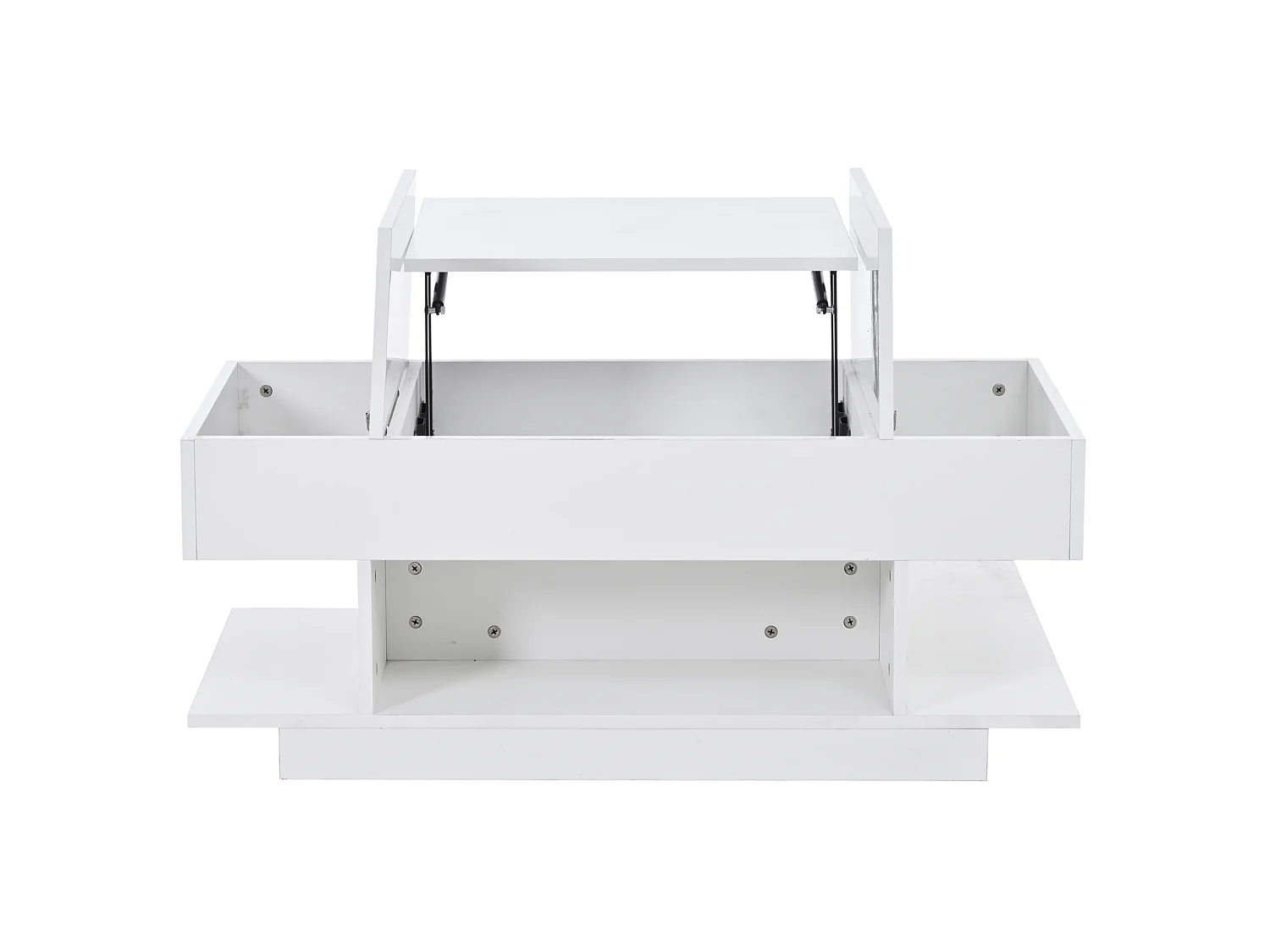 Mesa de centro em aglomerado branco 98 x 45 x 40 cm com tampo elevatório, arrumação e LED