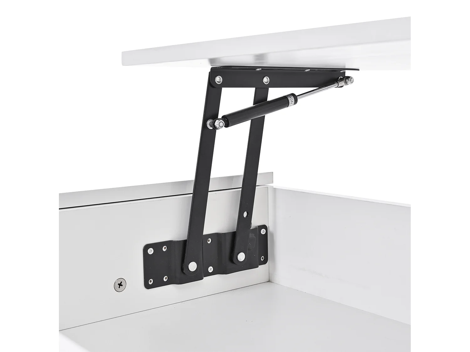 Mesa de centro em aglomerado branco 98 x 45 x 40 cm com tampo elevatório, arrumação e LED