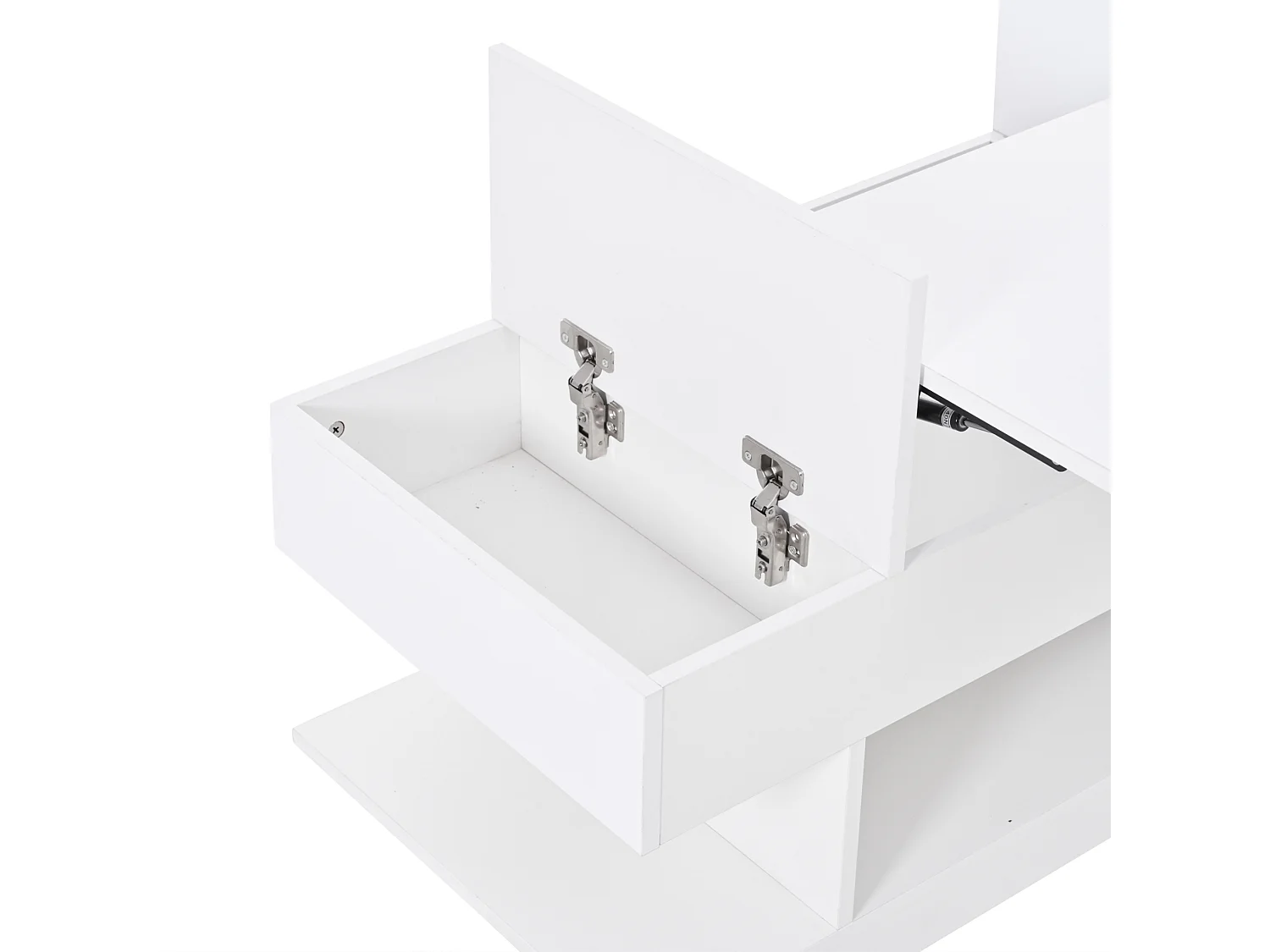 Mesa de centro em aglomerado branco 98 x 45 x 40 cm com tampo elevatório, arrumação e LED