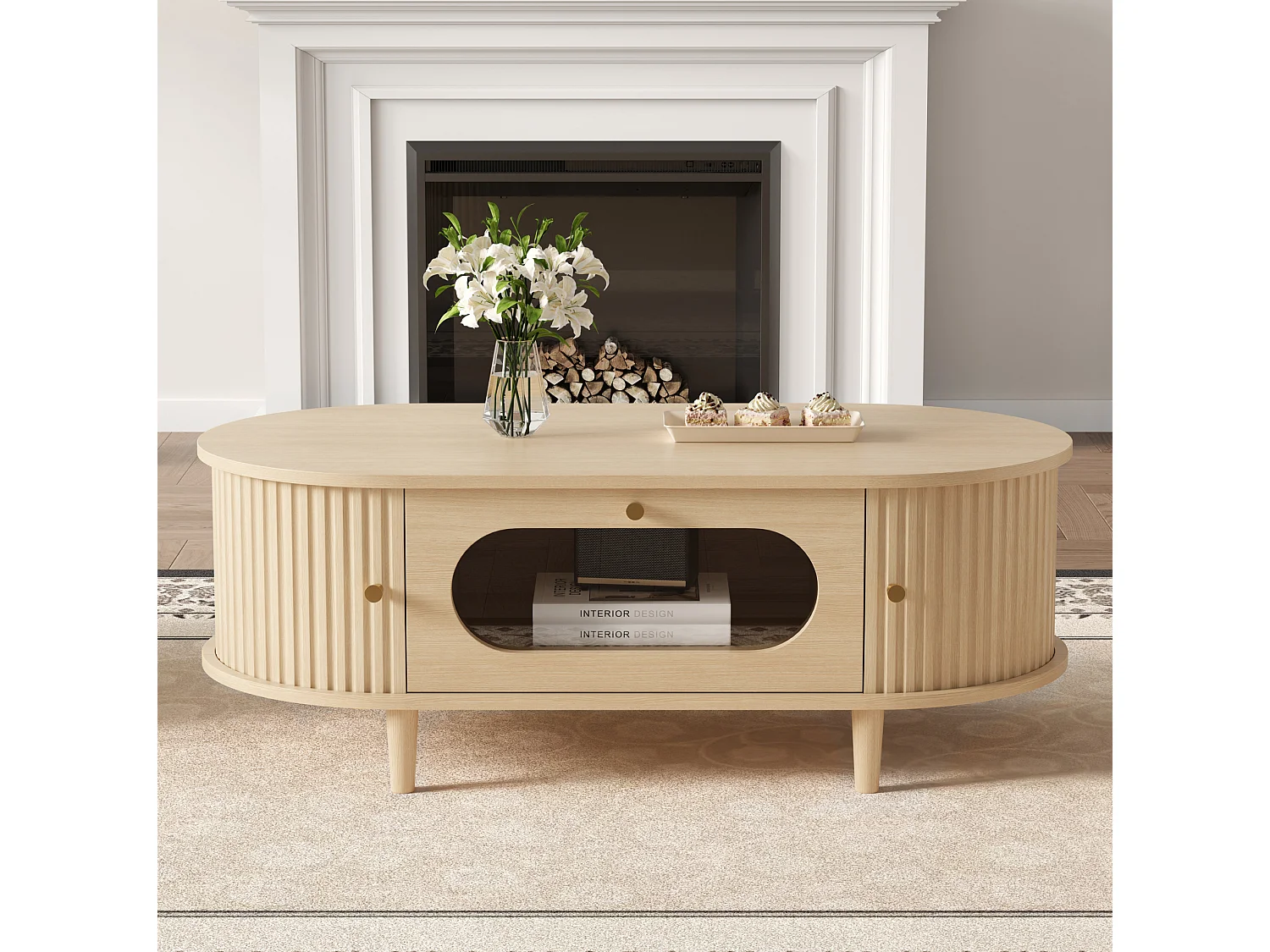 Table basse 100/50/36 cm avec tiroir et porte coulissante MDF chêne