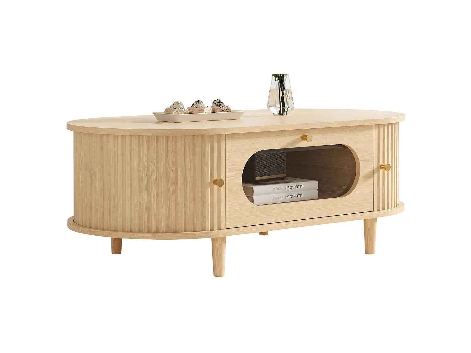 Table basse 100/50/36 cm avec tiroir et porte coulissante MDF chêne