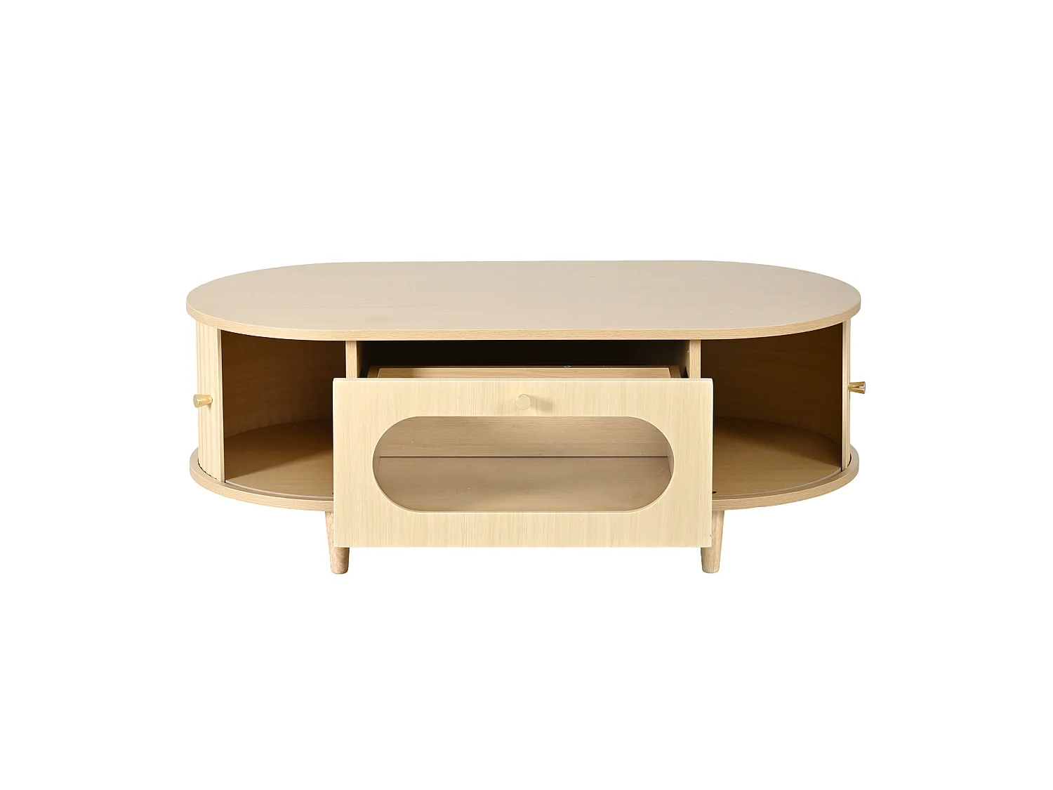 Table basse 100/50/36 cm avec tiroir et porte coulissante MDF chêne