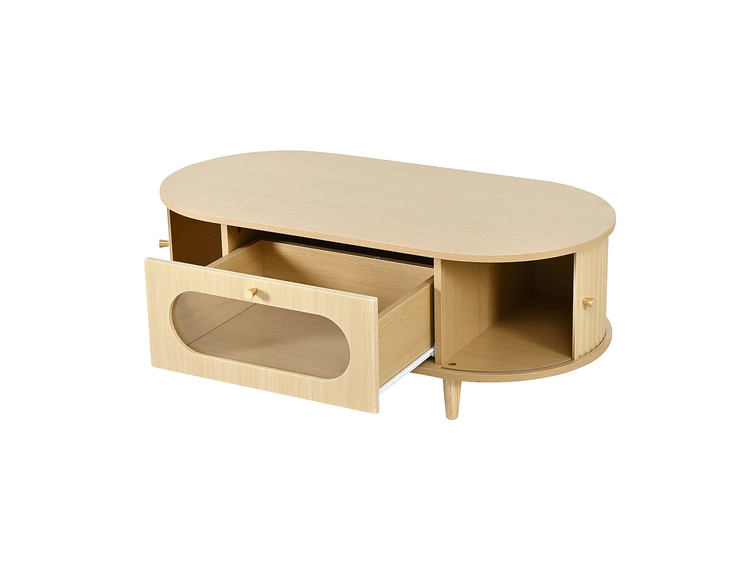 Table basse 100/50/36 cm avec tiroir et porte coulissante MDF chêne