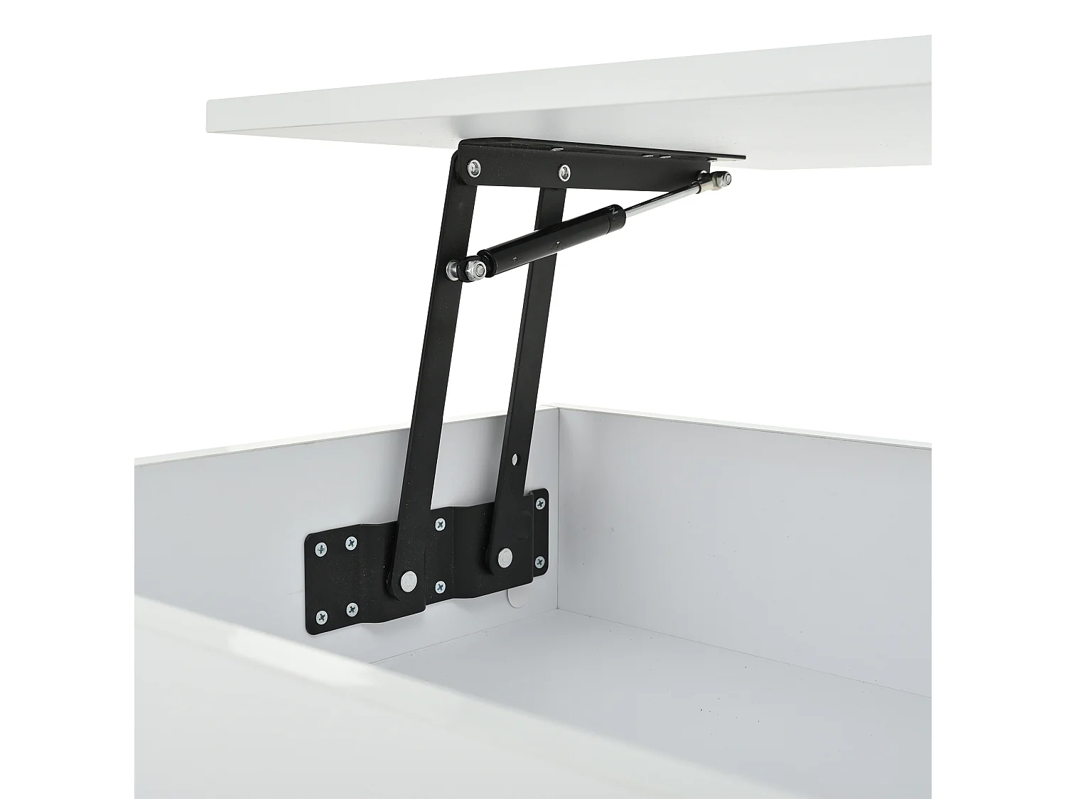 Tavolino da salotto in MDF e acrilico bianco, piano elevabile, 2 cassetti e LED, 100 x 50 x 46 cm