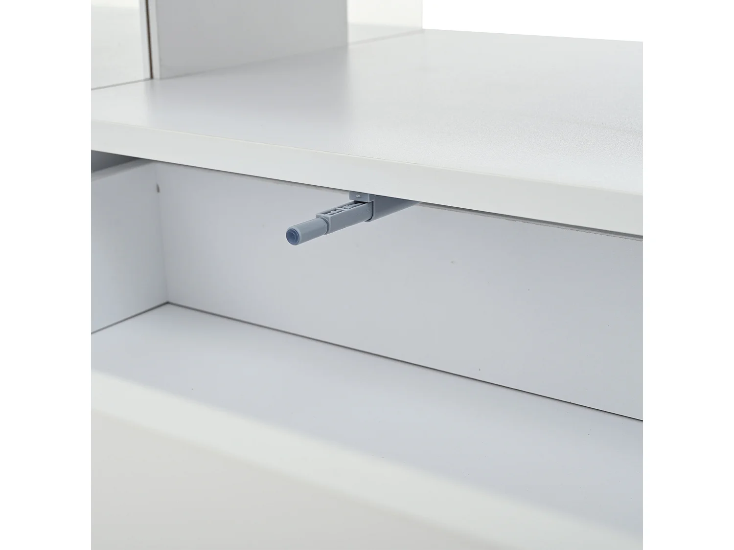 Tavolino da salotto in MDF e acrilico bianco, piano elevabile, 2 cassetti e LED, 100 x 50 x 46 cm