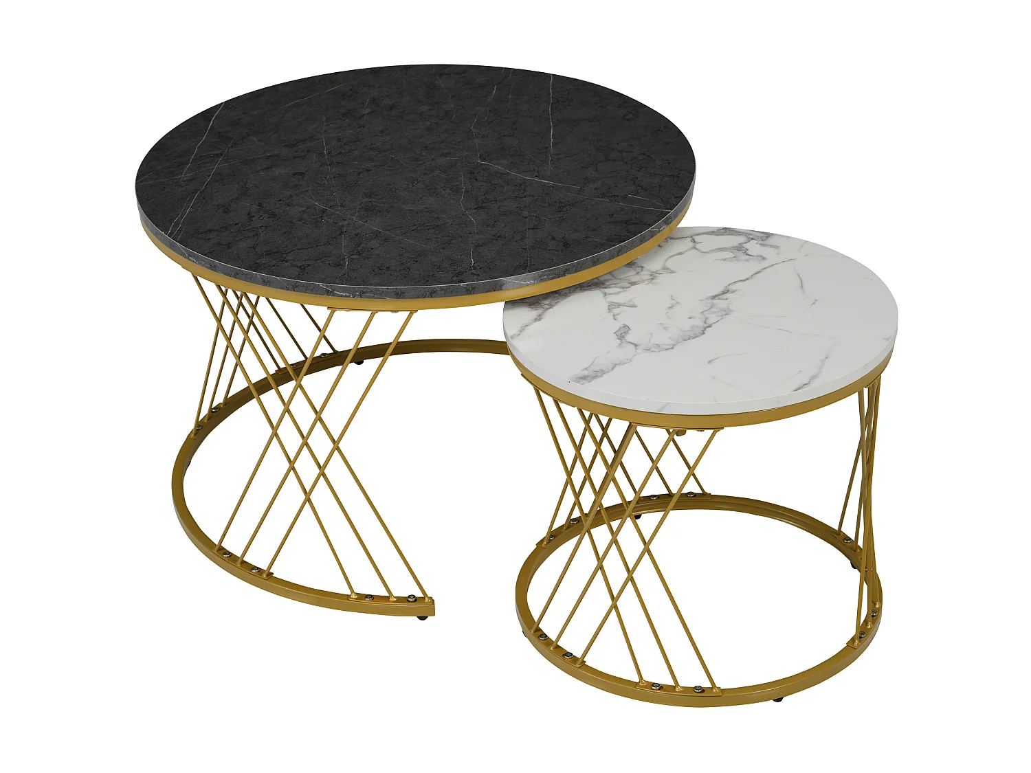 Table basse gigogne 70/70/45 cm avec plateau à motif marbre MDF gris Ensemble 2 pièces
