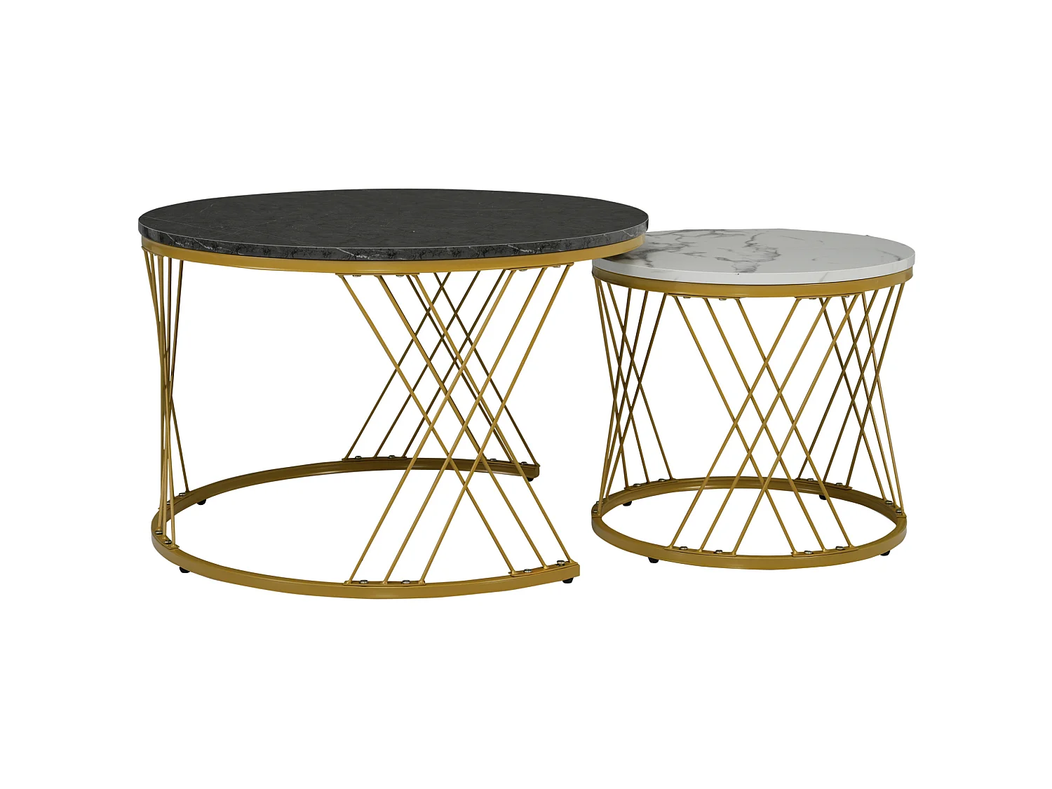 Table basse gigogne 70/70/45 cm avec plateau à motif marbre MDF gris Ensemble 2 pièces