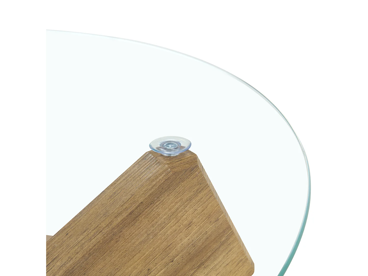 Table basse ronde 79/45 cm avec plateau en verre trempé et piètement croisé MDF bois et transparent