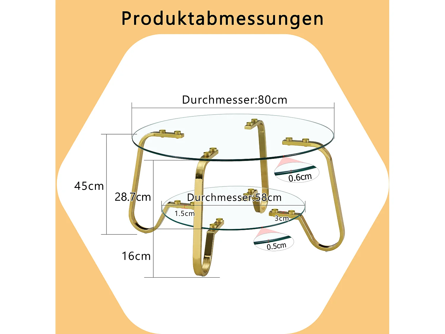 Table basse avec double plateau en verre métal doré