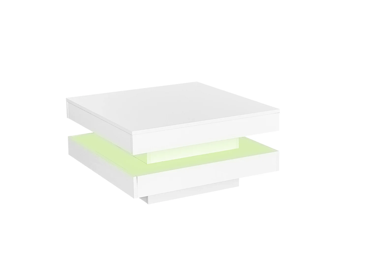 Table basse 70/70/36 cm avec plateau pivotant et éclairage LED Panneau de particules blanc