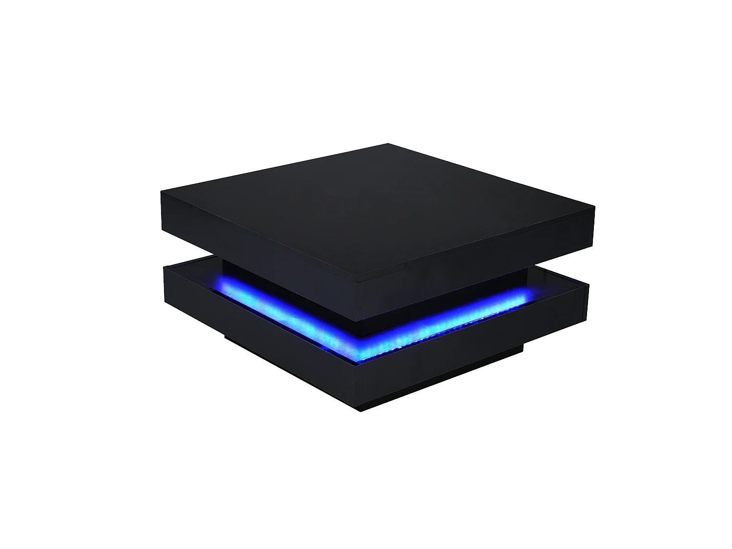 Table basse 70/70/36 cm avec éclairage LED Bluetooth app connectée Noir brillant
