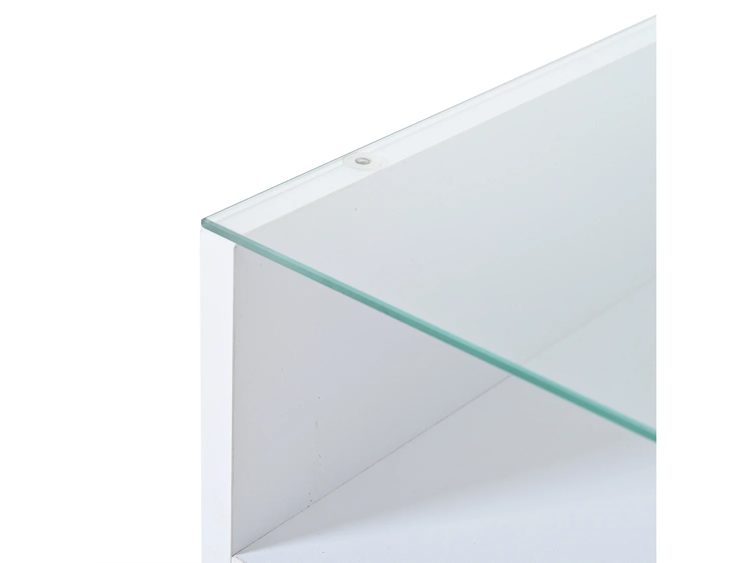 Tavolino da salotto in truciolato e vetro temperato bianco 80 x 80 x 45 cm, piano sollevabile e LED