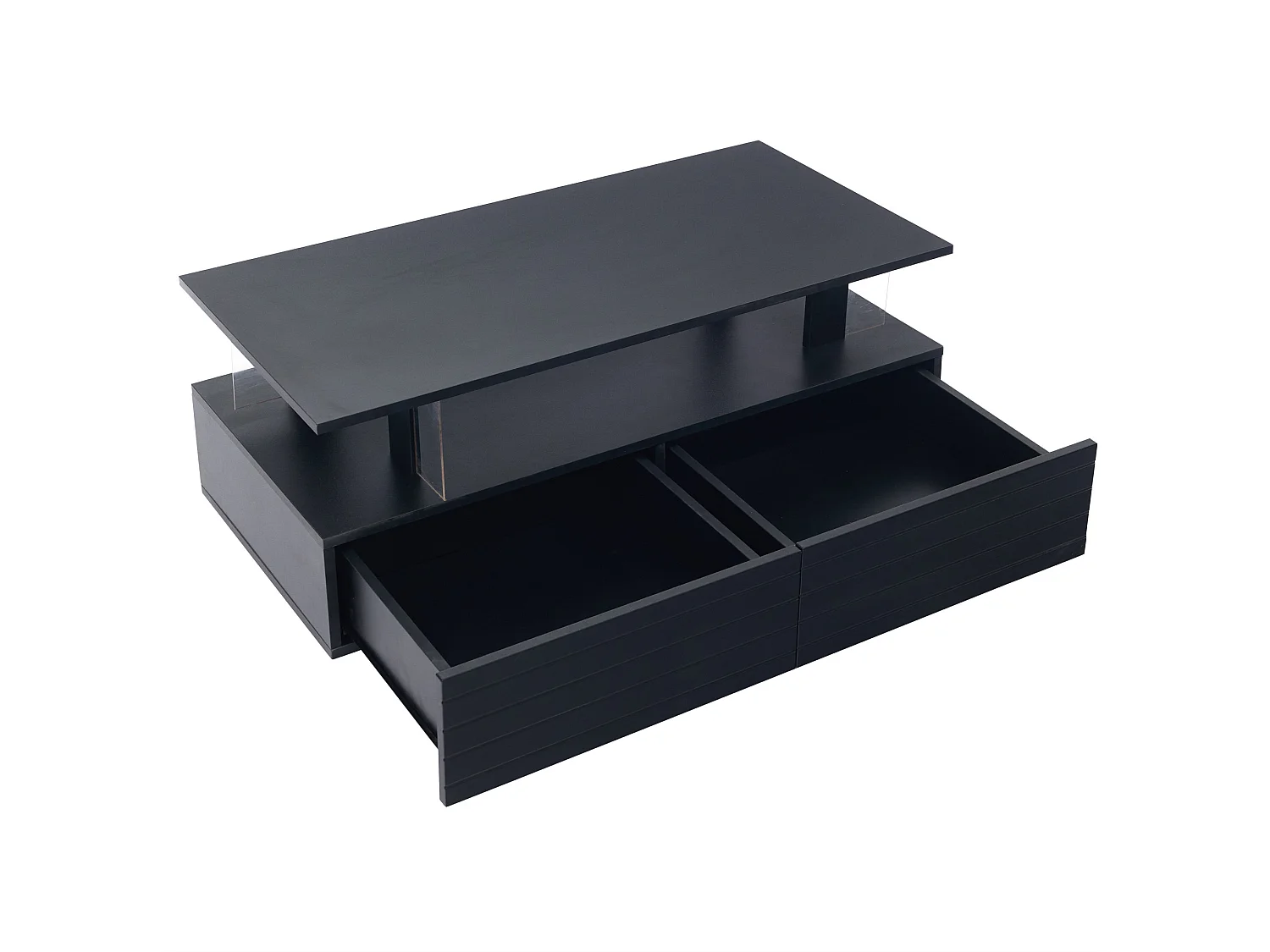 Tavolino da salotto in acrilico nero 100 x 50 x 42 cm con LED e contenitori