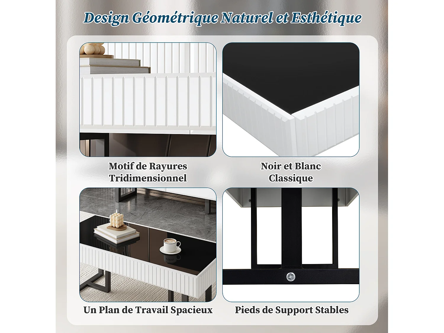 Tavolino da salotto in MDF e pannello truciolare bianco e nero, 110 x 50,5 x 41 cm