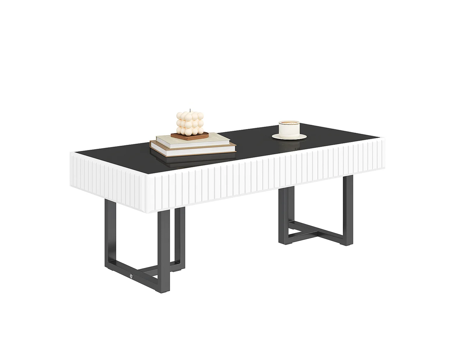 Tavolino da salotto in MDF e pannello truciolare bianco e nero, 110 x 50,5 x 41 cm