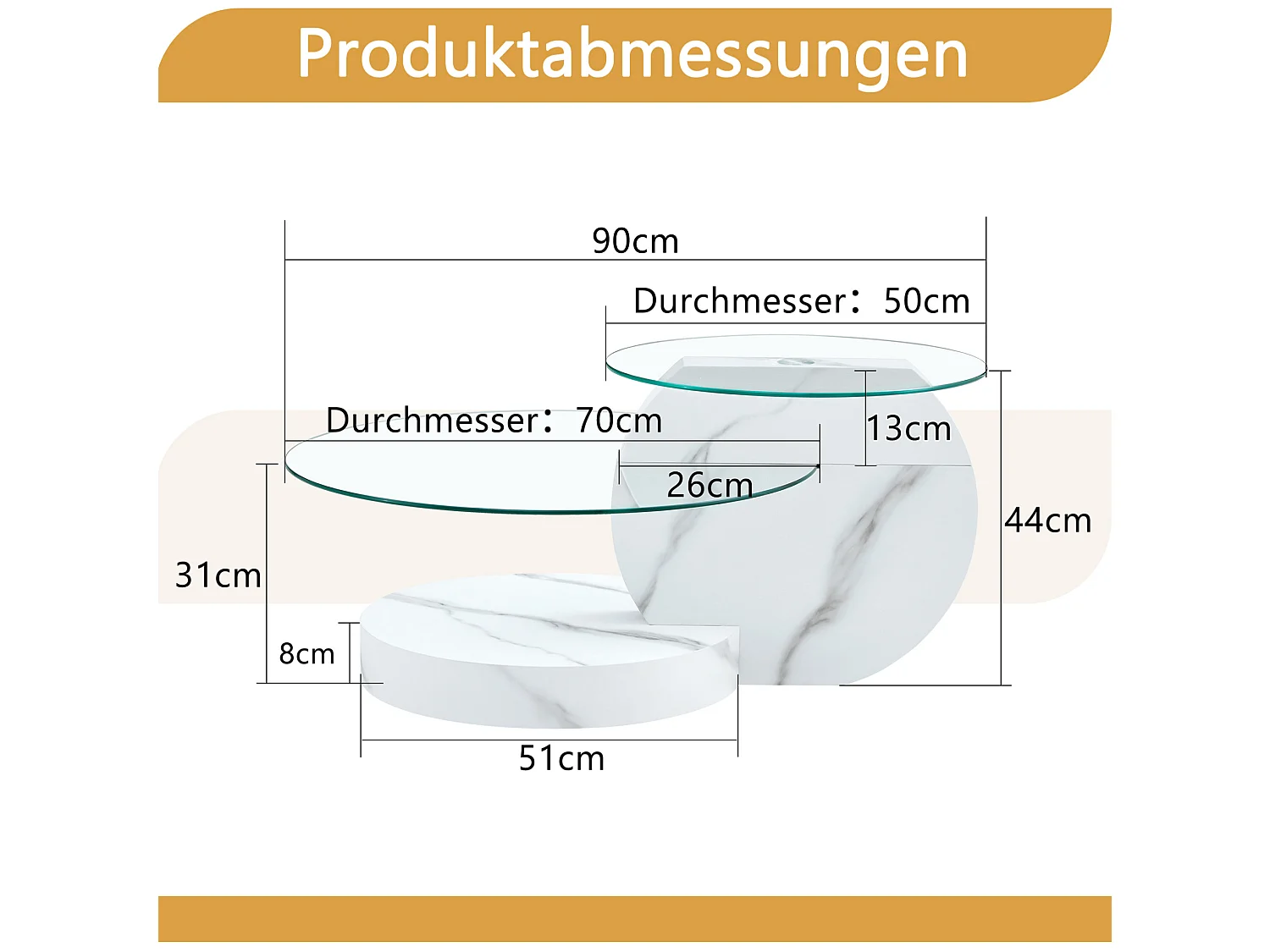 Table basse 70/50 cm avec double plateau en verre de sécurité MDF blanc et transparent