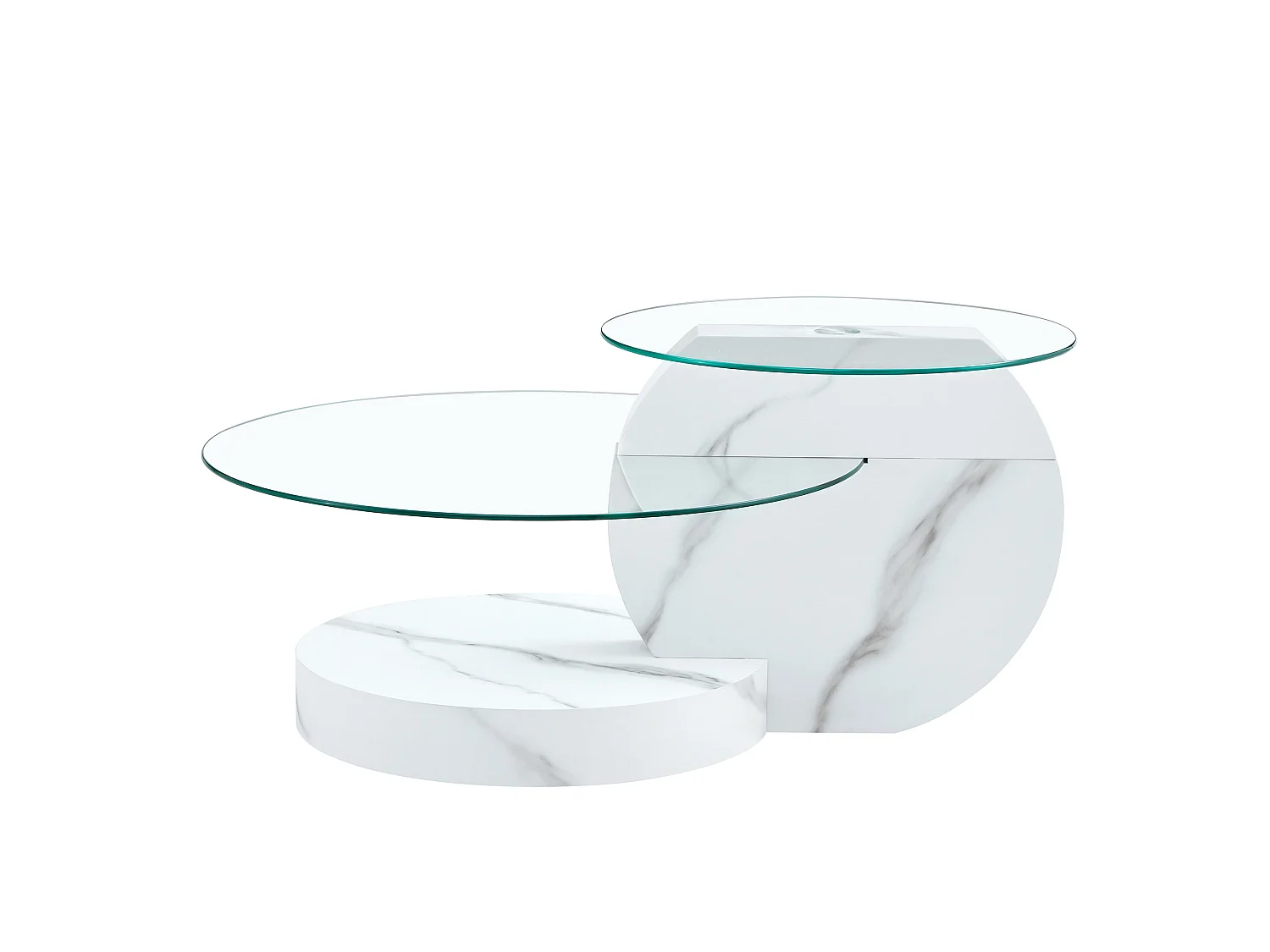 Table basse 70/50 cm avec double plateau en verre de sécurité MDF blanc et transparent