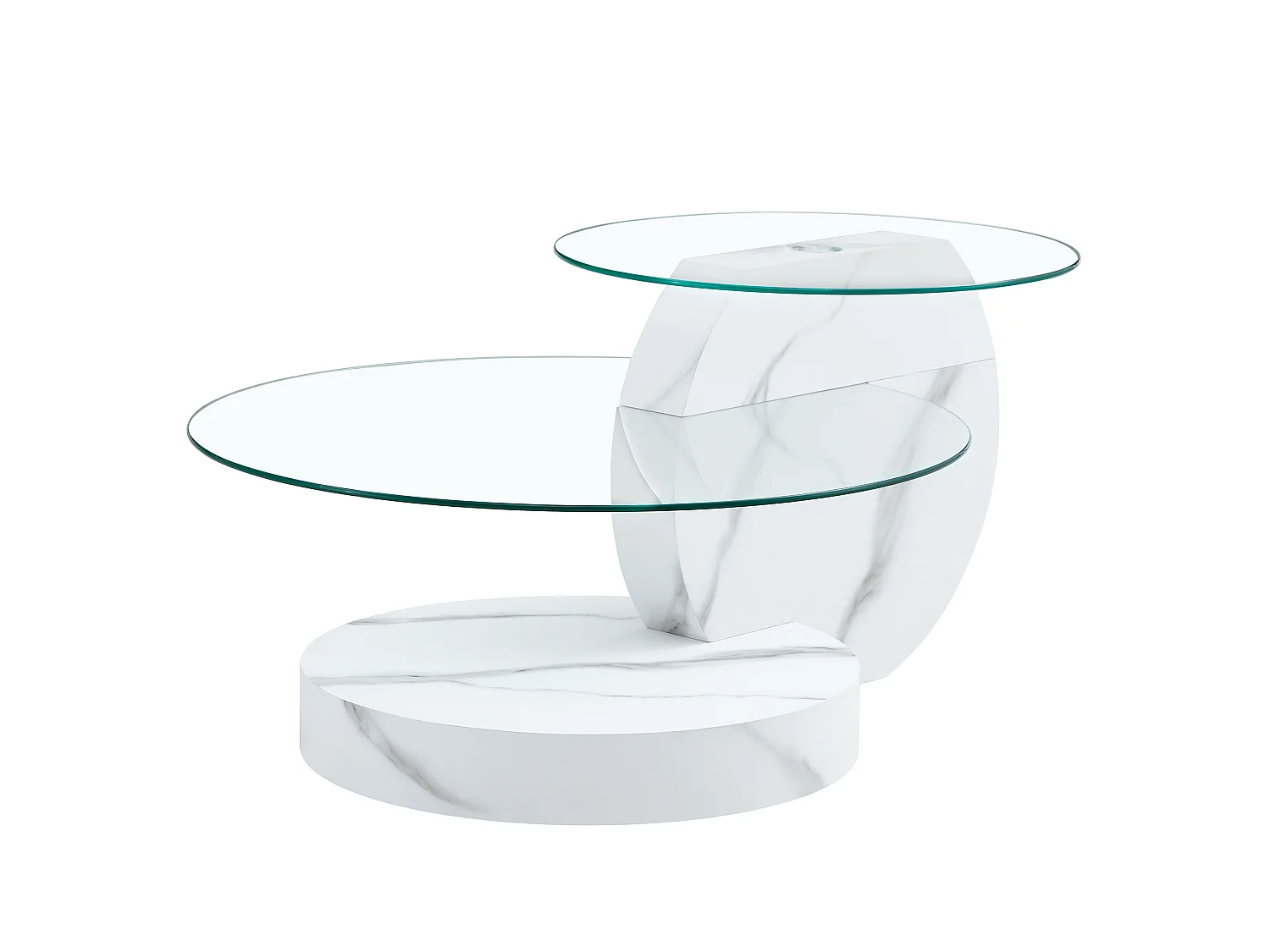 Table basse 70/50 cm avec double plateau en verre de sécurité MDF blanc et transparent