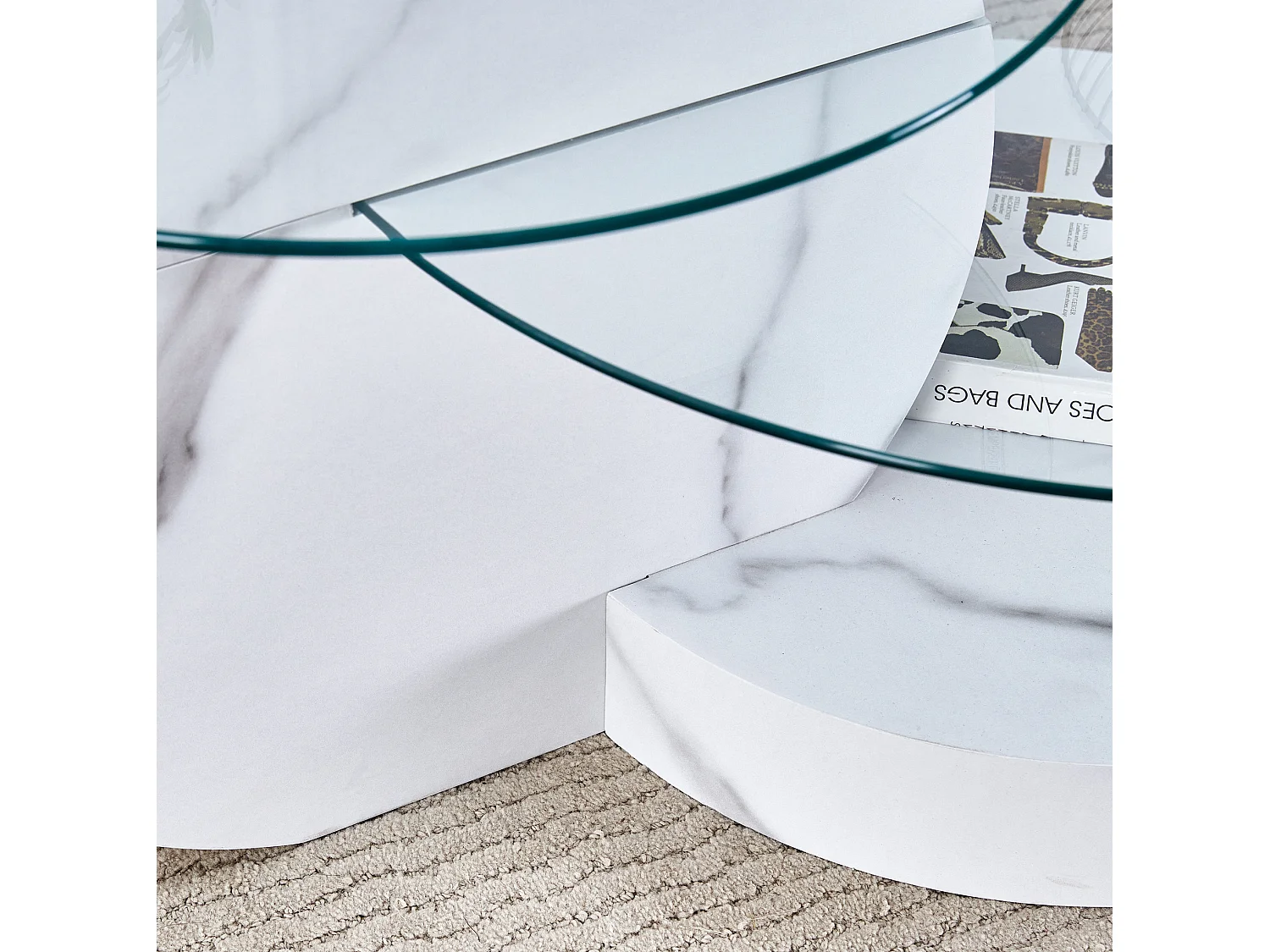Table basse 70/50 cm avec double plateau en verre de sécurité MDF blanc et transparent
