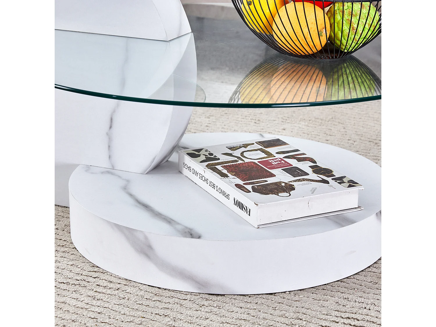 Table basse 70/50 cm avec double plateau en verre de sécurité MDF blanc et transparent