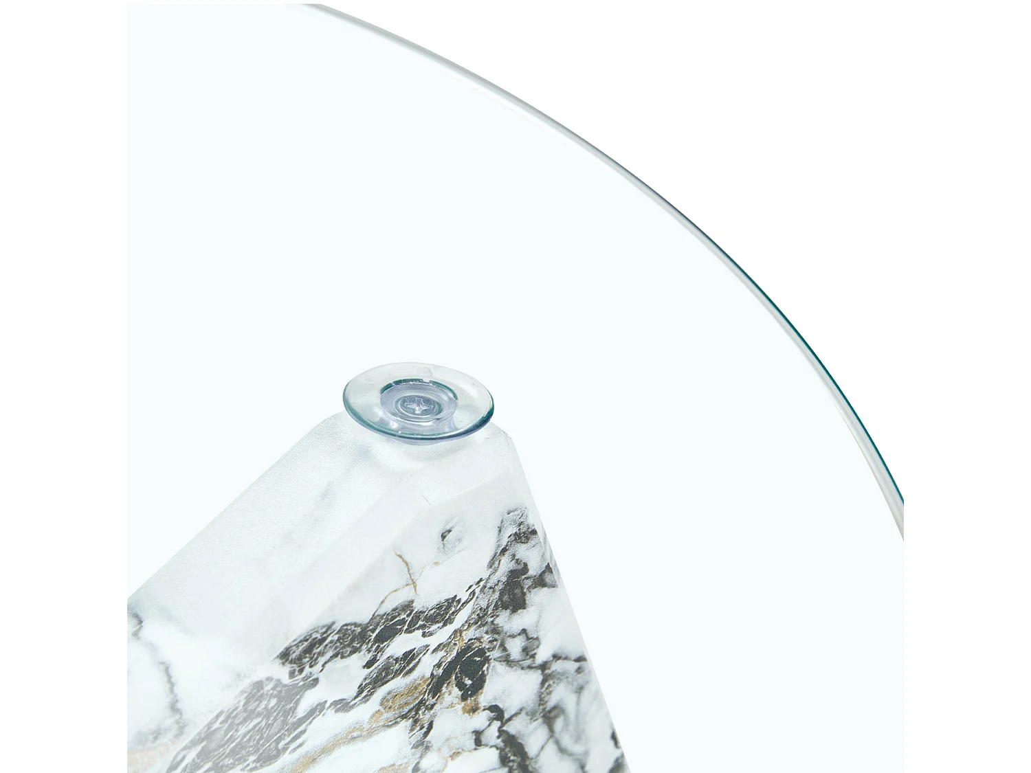 Table basse ronde 79/45 cm avec plateau en verre et base croisée MDF transparent blanc