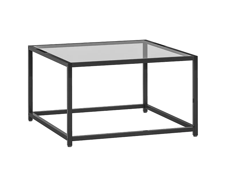 Table basse 68/68/39 cm avec plateau en verre trempé et cadre en acier noir