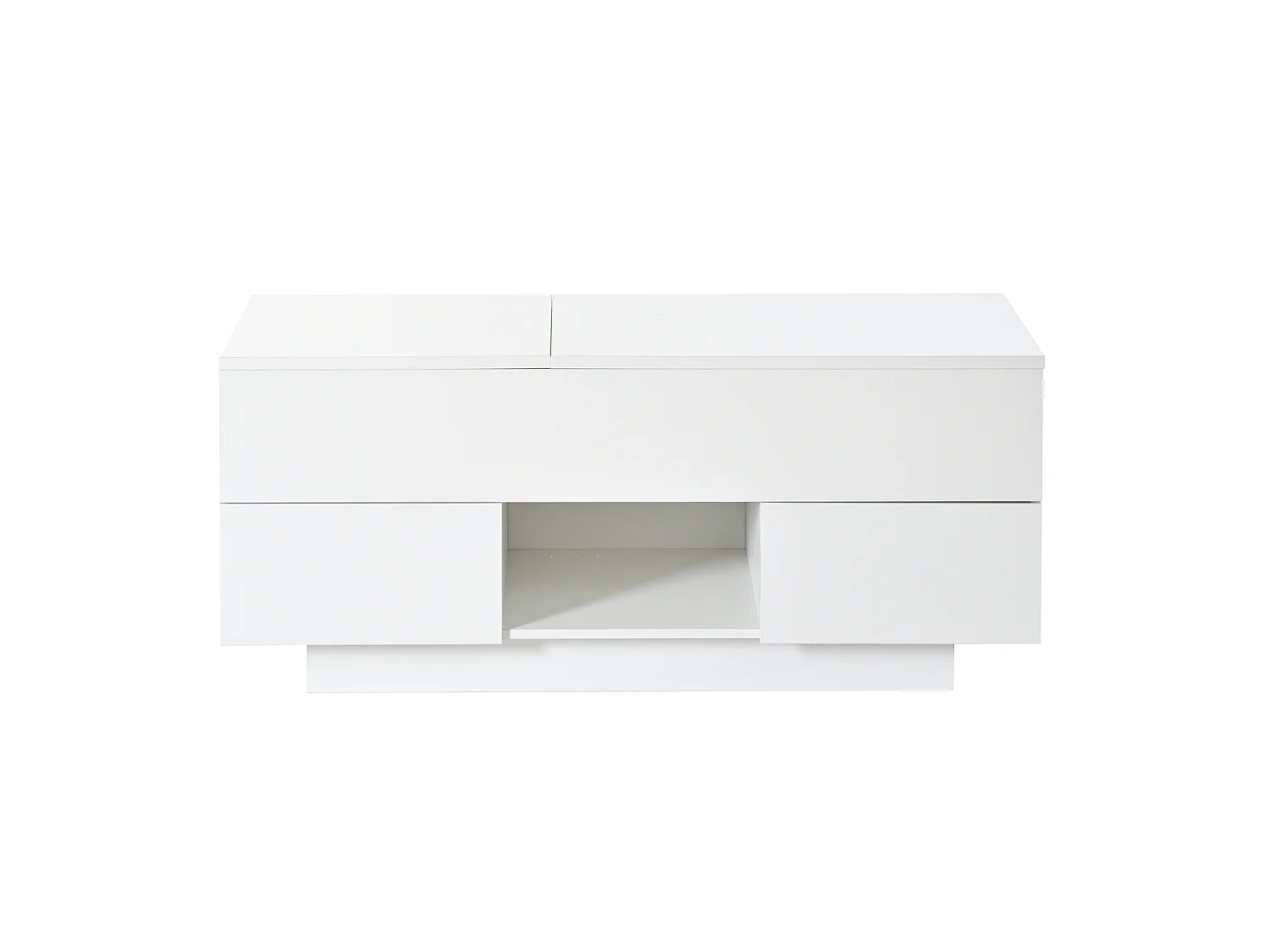 Mesa de centro em aglomerado branco brilhante, 100 x 45 x 43 cm, com tampo elevatório, arrumação e LED