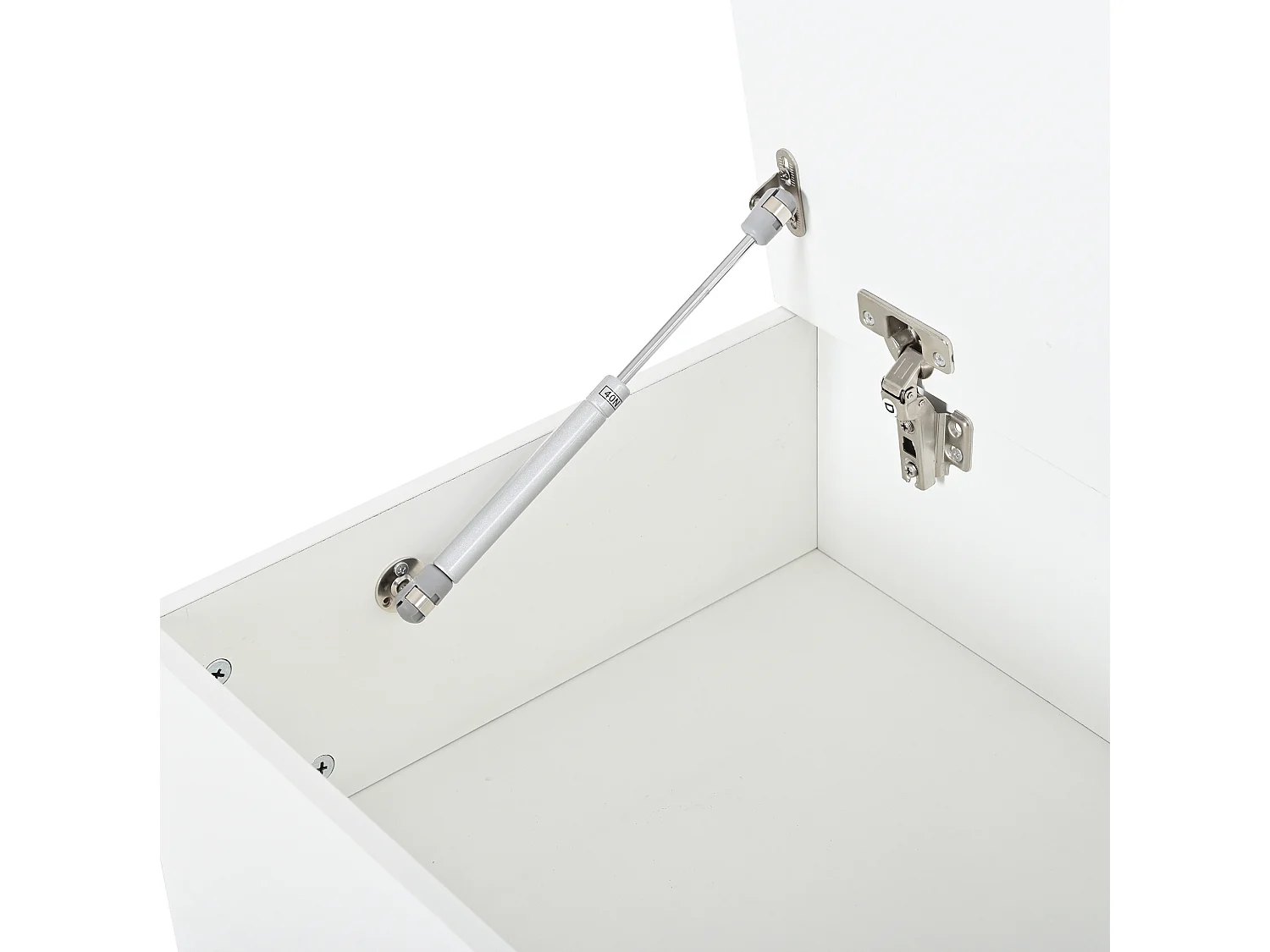 Mesa de centro em aglomerado branco brilhante, 100 x 45 x 43 cm, com tampo elevatório, arrumação e LED