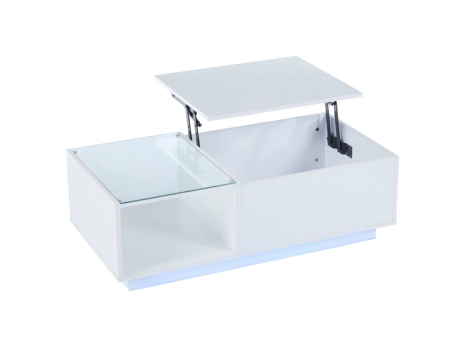 Table basse 100/33-46.5/50 cm avec plateau relevable et LED Panneau de particules blanc brillant