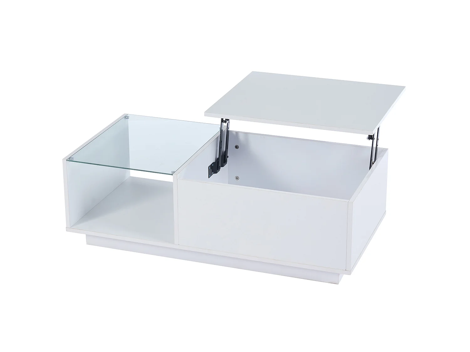 Table basse 100/33-46.5/50 cm avec plateau relevable et LED Panneau de particules blanc brillant