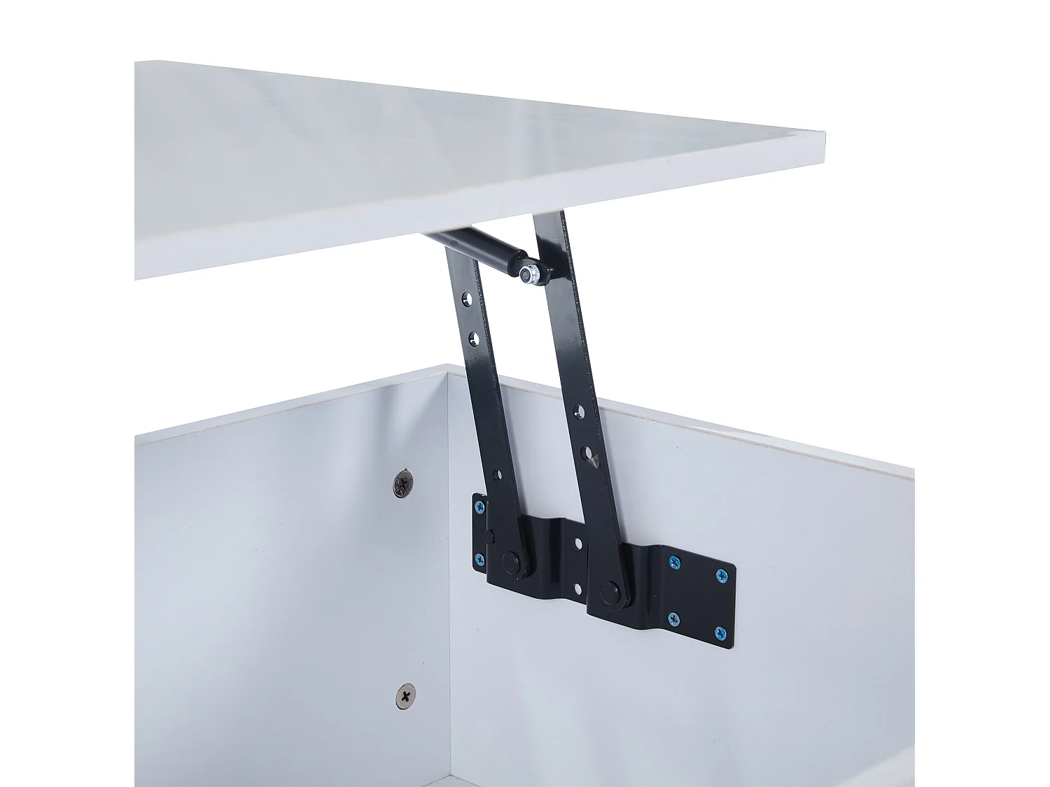 Table basse 100/33-46.5/50 cm avec plateau relevable et LED Panneau de particules blanc brillant
