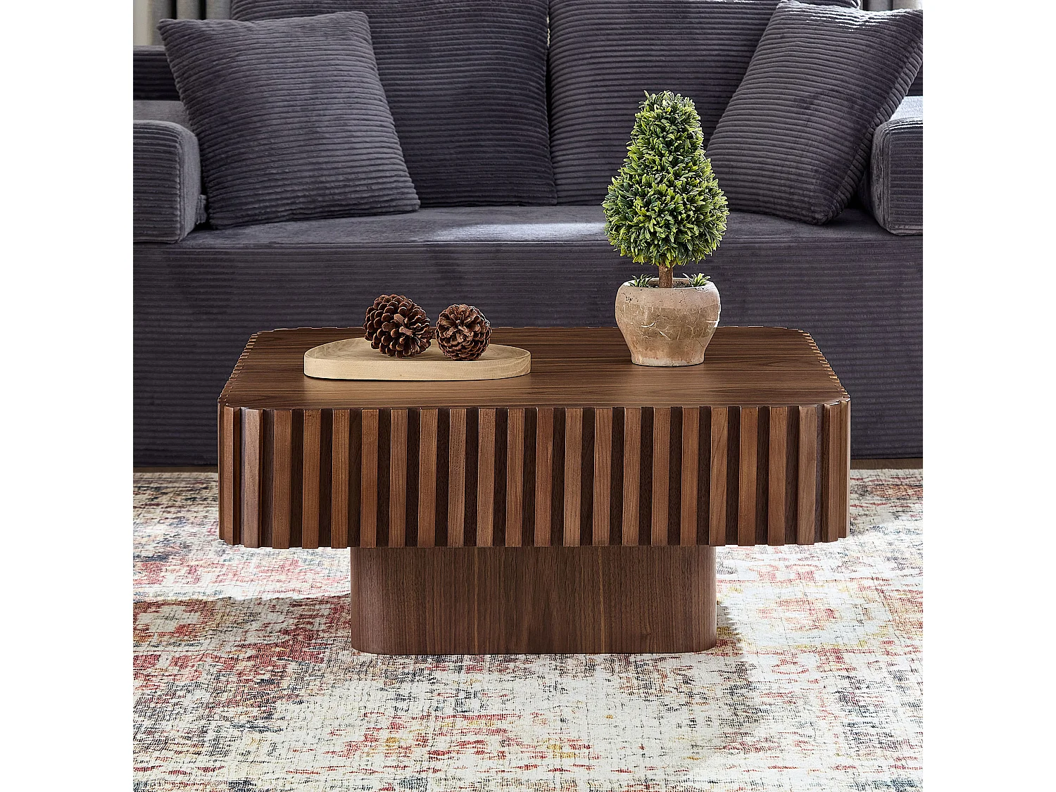 Table basse carrée en bois massif noyer 80/80/35 cm – cadre renforcé, plateau stable