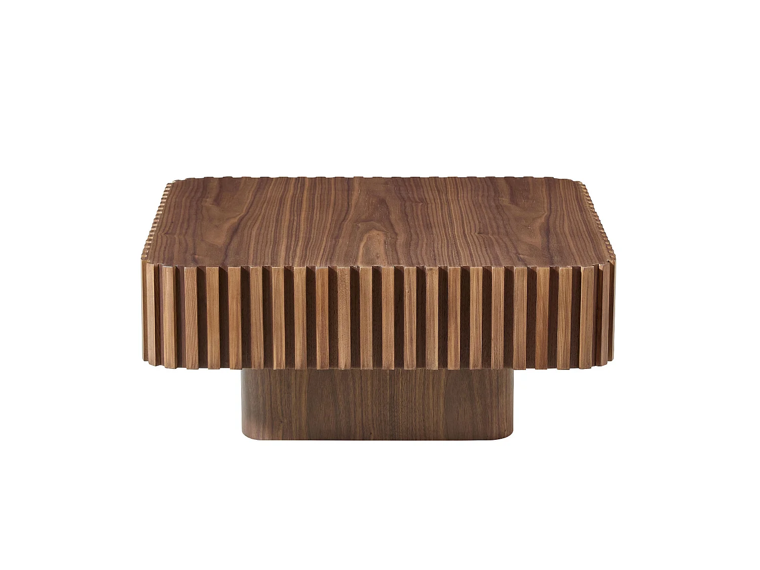 Table basse carrée en bois massif noyer 80/80/35 cm – cadre renforcé, plateau stable