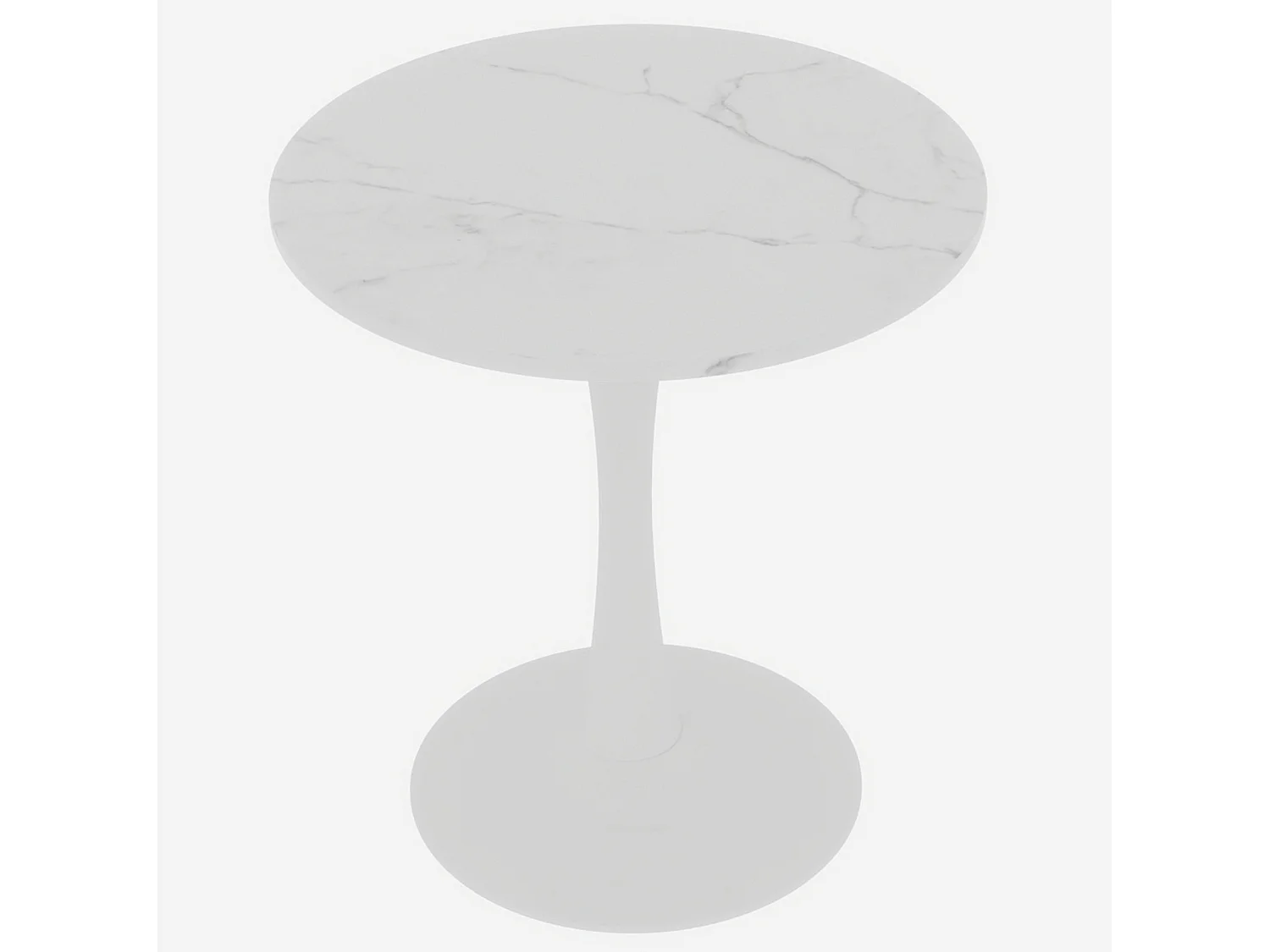 Table basse ronde 70 cm avec plateau effet marbre blanc