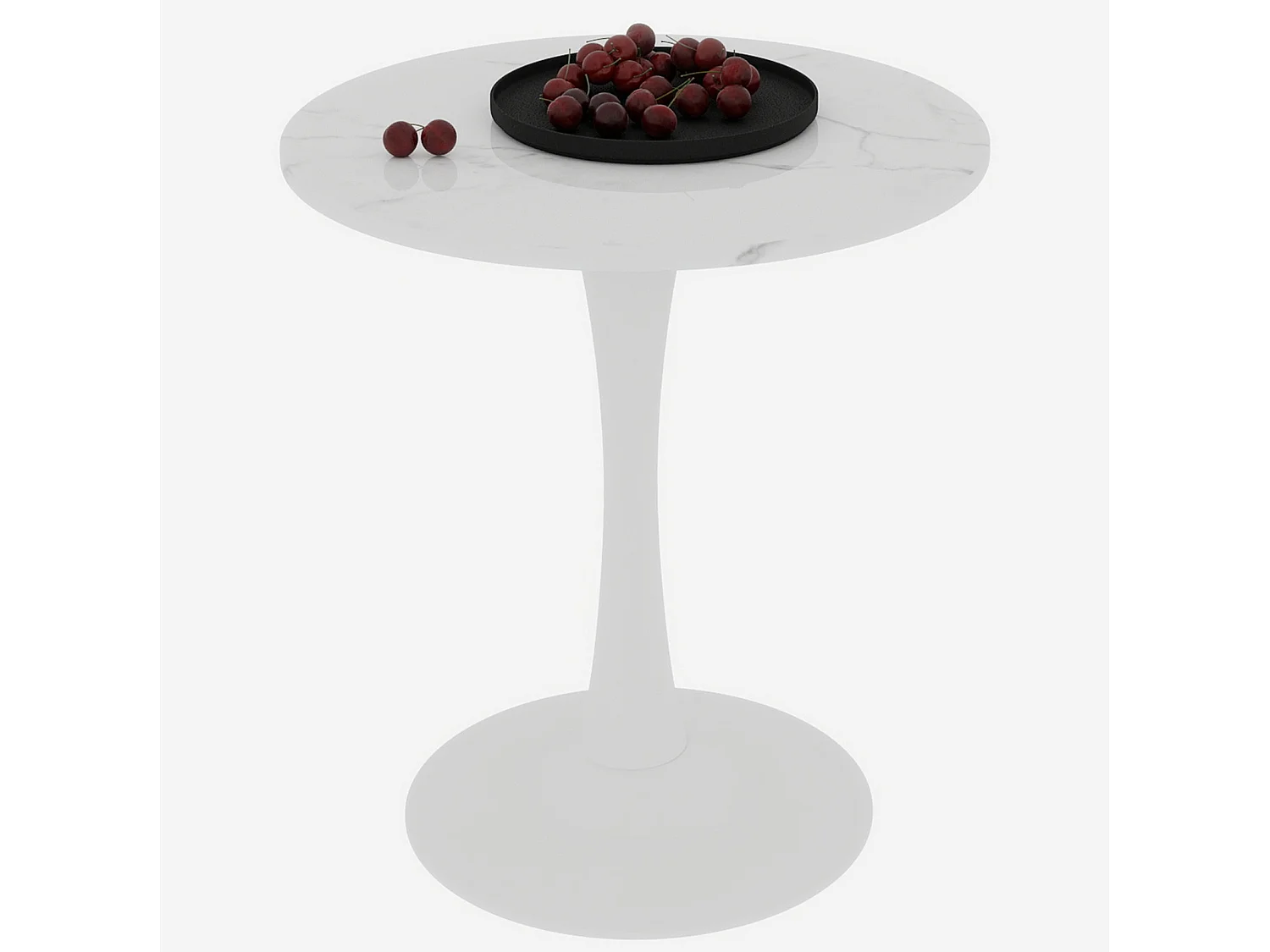 Table basse ronde 70 cm avec plateau effet marbre blanc