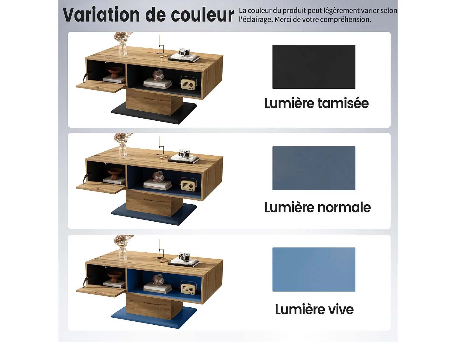 Table basse 100/50/46.5 cm avec rangement double face avec compartiment intérieur Bois gris chêne