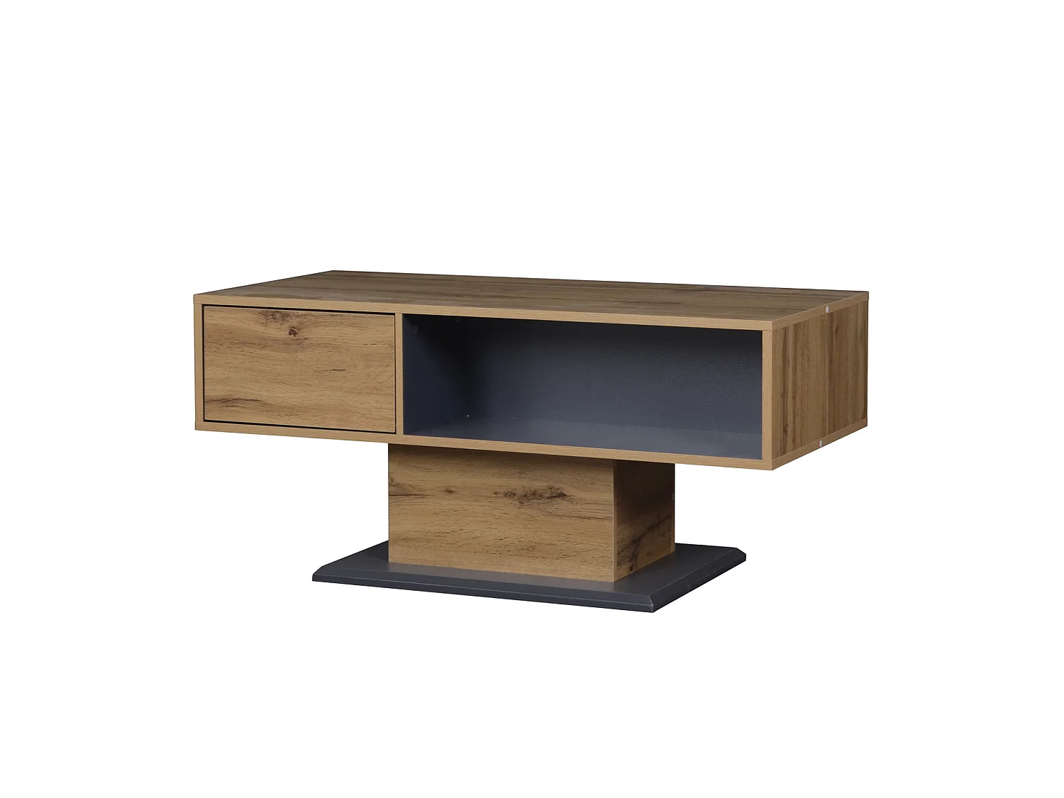 Table basse 100/50/46.5 cm avec rangement double face avec compartiment intérieur Bois gris chêne