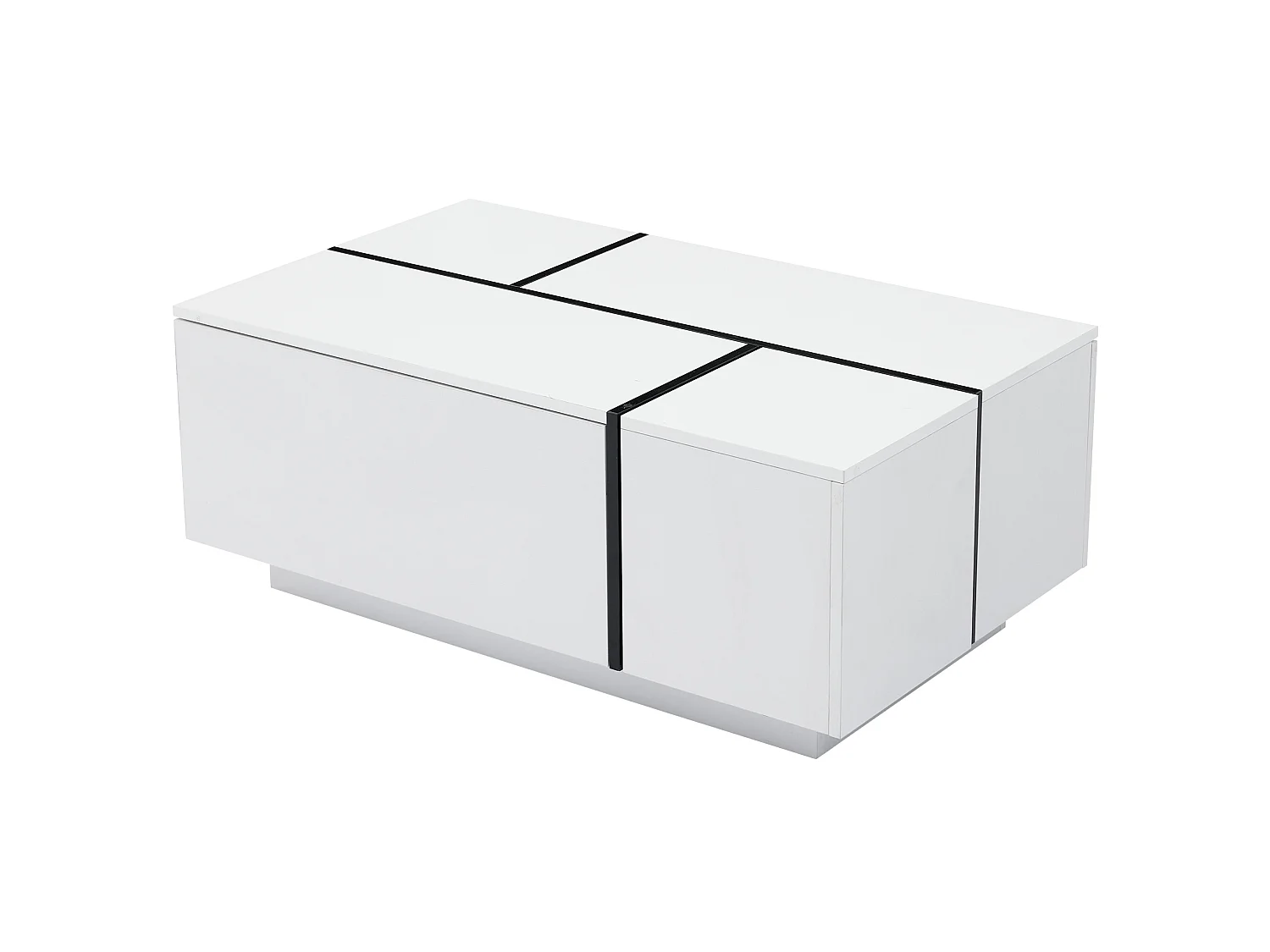 Table basse 100/60/40 cm avec 4 tiroirs avec plateau brillant Bois aggloméré blanc et noir