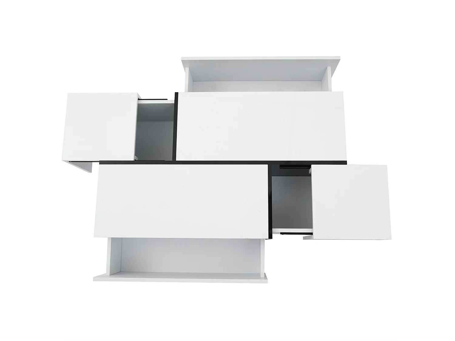 Table basse 100/60/40 cm avec 4 tiroirs avec plateau brillant Bois aggloméré blanc et noir